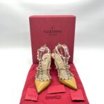 Valentino Rockstud Ankle Heels Patent Mustard