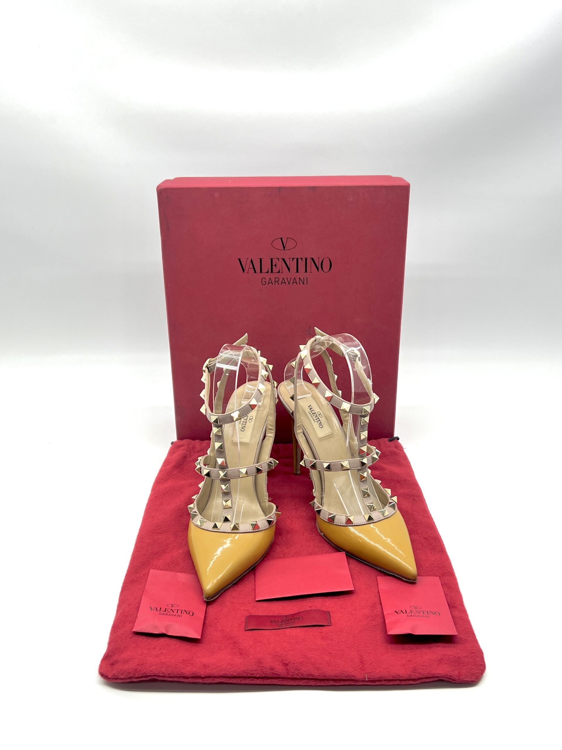 Valentino Rockstud Ankle Heels Patent Mustard