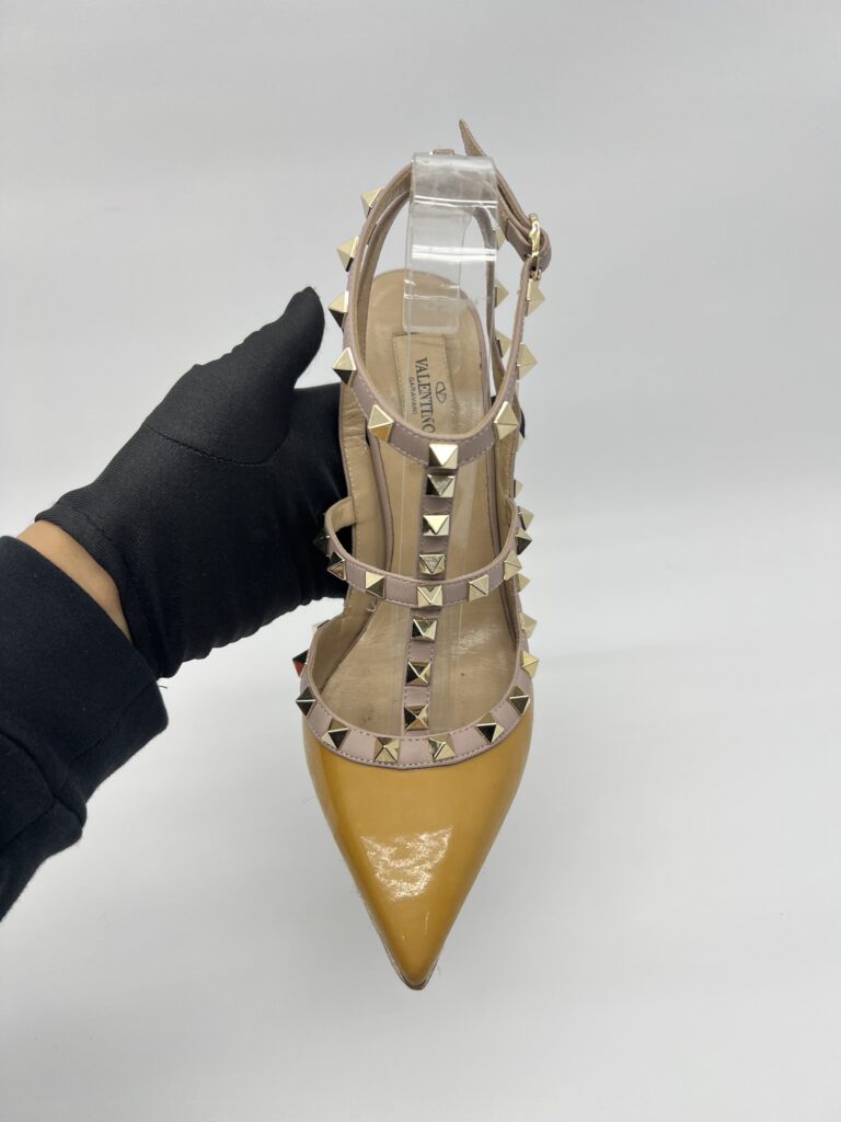 Valentino Rockstud Ankle Heels Patent Mustard