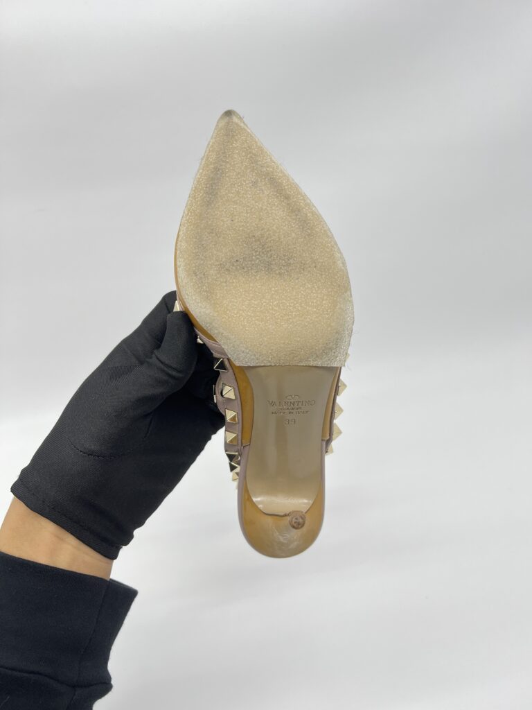 Valentino Rockstud Ankle Heels Patent Mustard