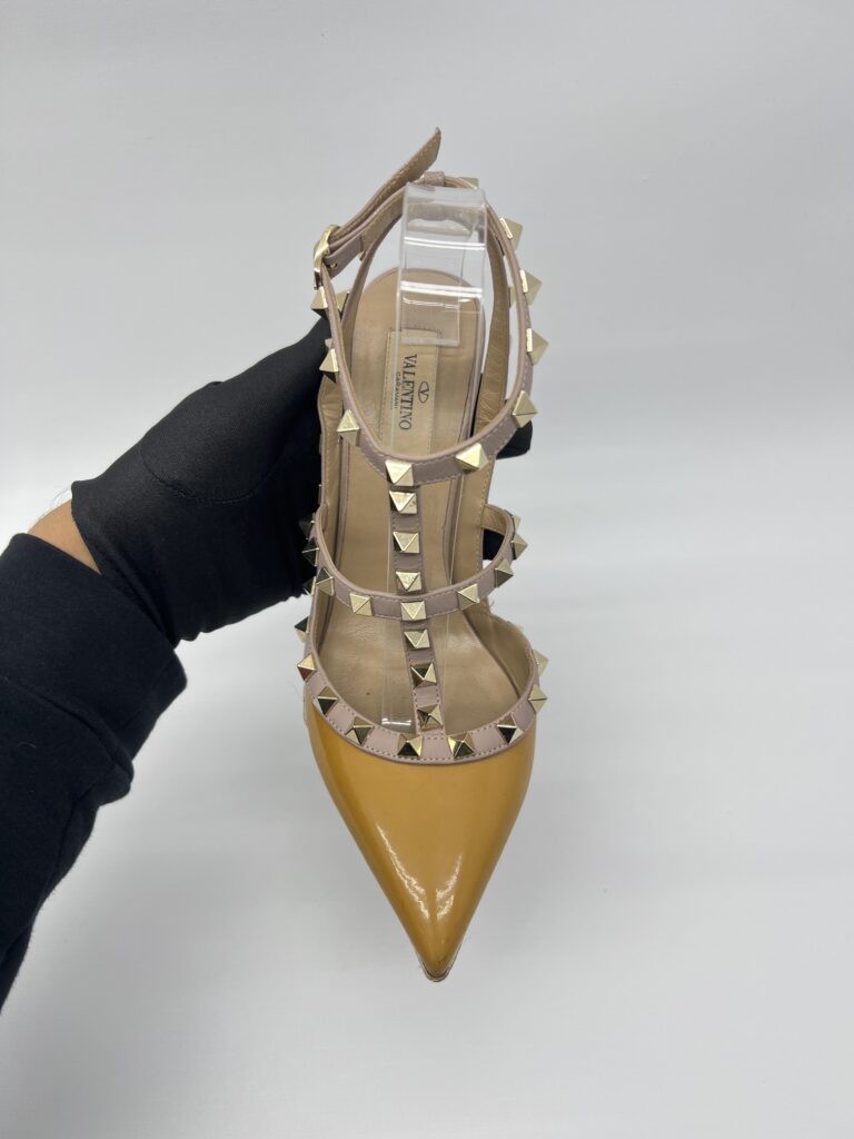 Valentino Rockstud Ankle Heels Patent Mustard