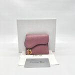 Dior Saddle Lotus Wallet Pink Grained GHW