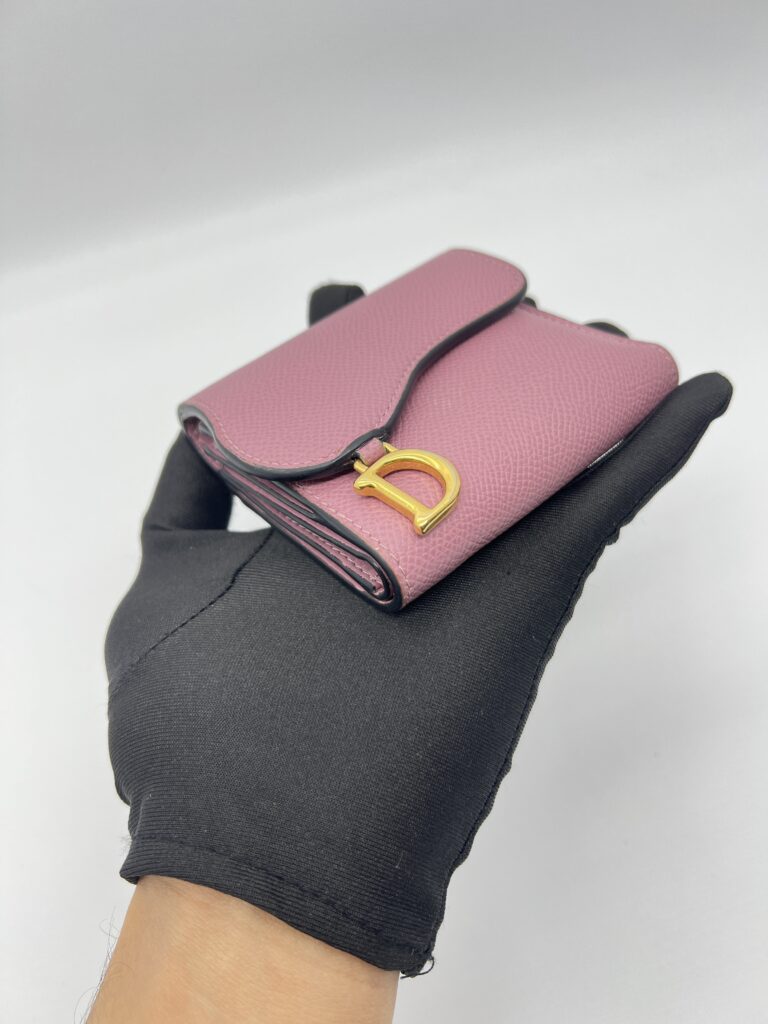 Dior Saddle Lotus Wallet Pink Grained GHW