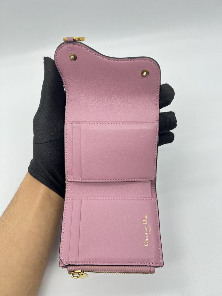 Dior Saddle Lotus Wallet Pink Grained GHW