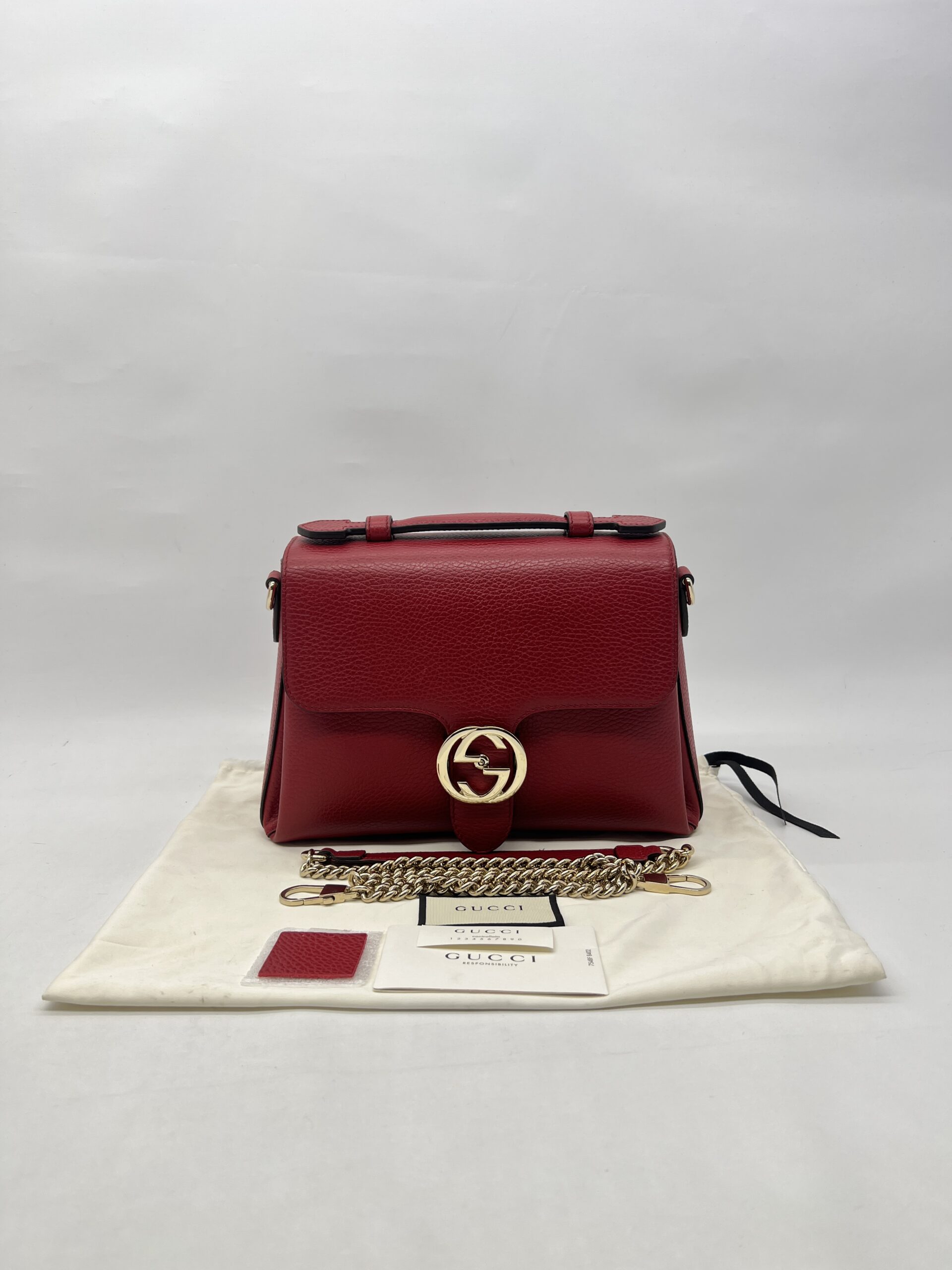 Gucci Interlocking GG Top Leather Grained Red LGHW