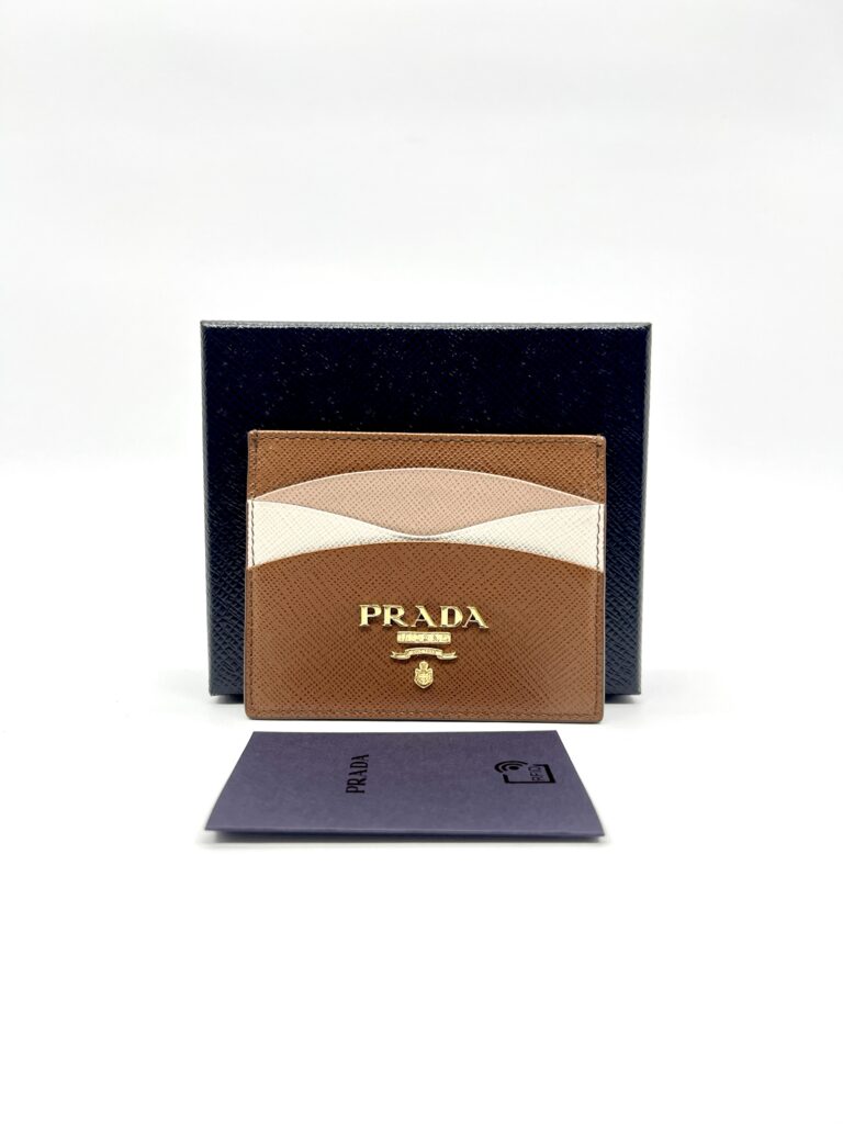 Prada Card Holder Saffiano Brown Multicolor GHW