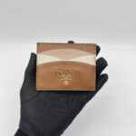 Prada Card Holder Saffiano Brown Multicolor GHW
