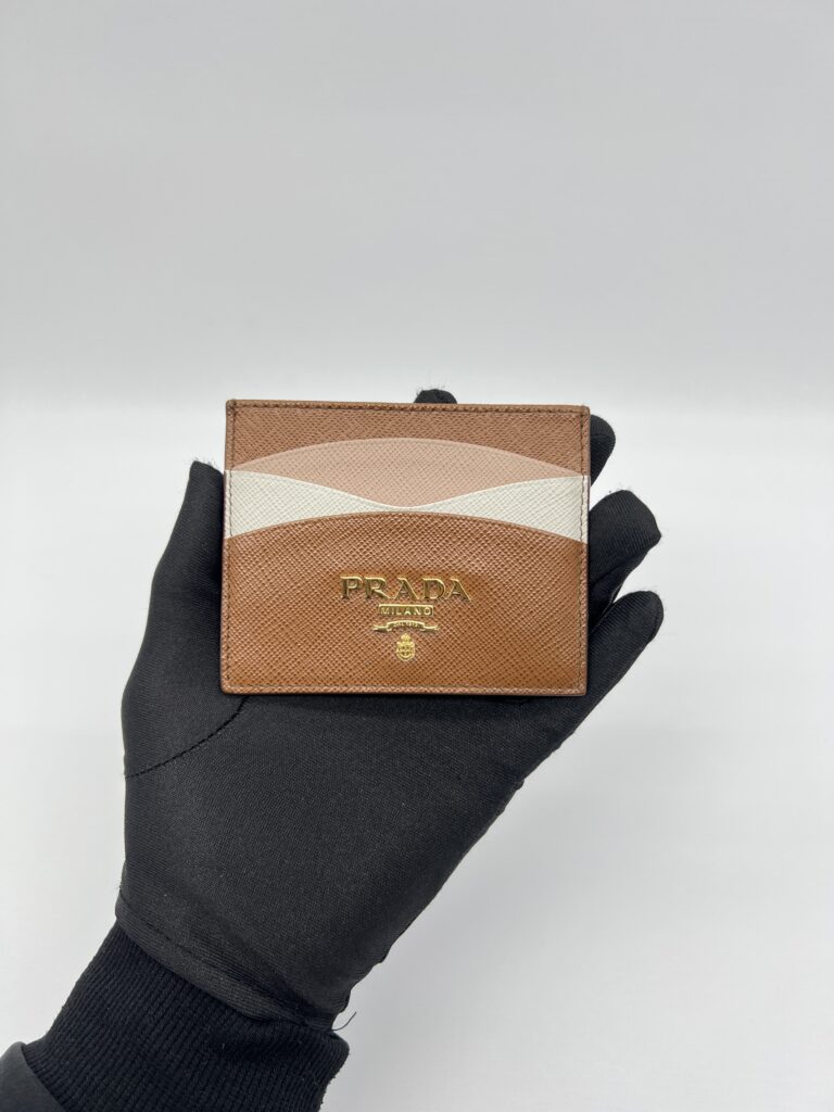 Prada Card Holder Saffiano Brown Multicolor GHW