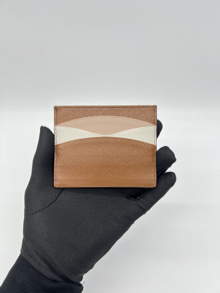 Prada Card Holder Saffiano Brown Multicolor GHW