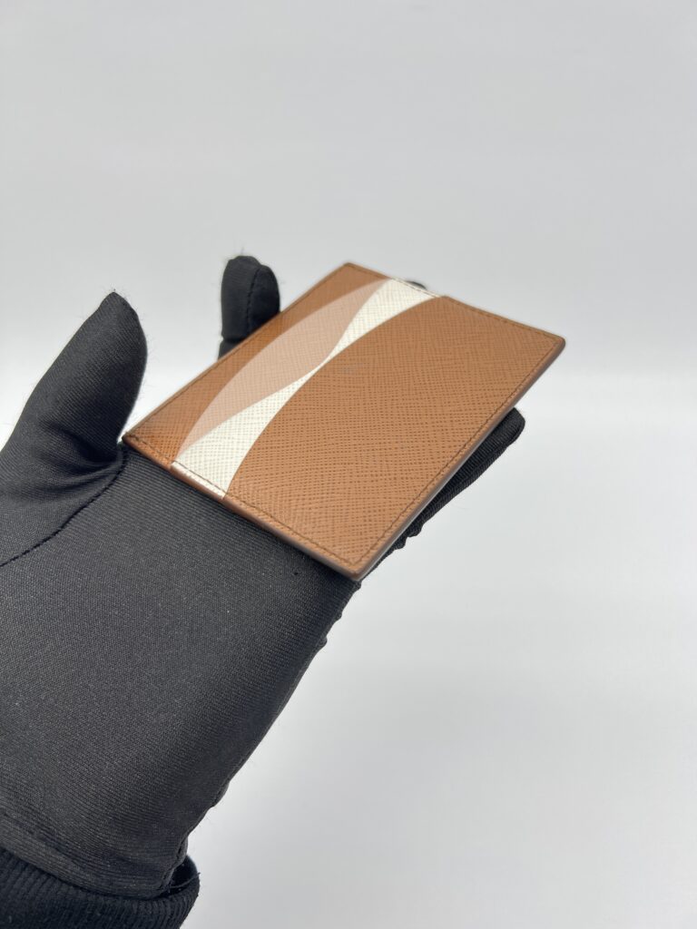 Prada Card Holder Saffiano Brown Multicolor GHW