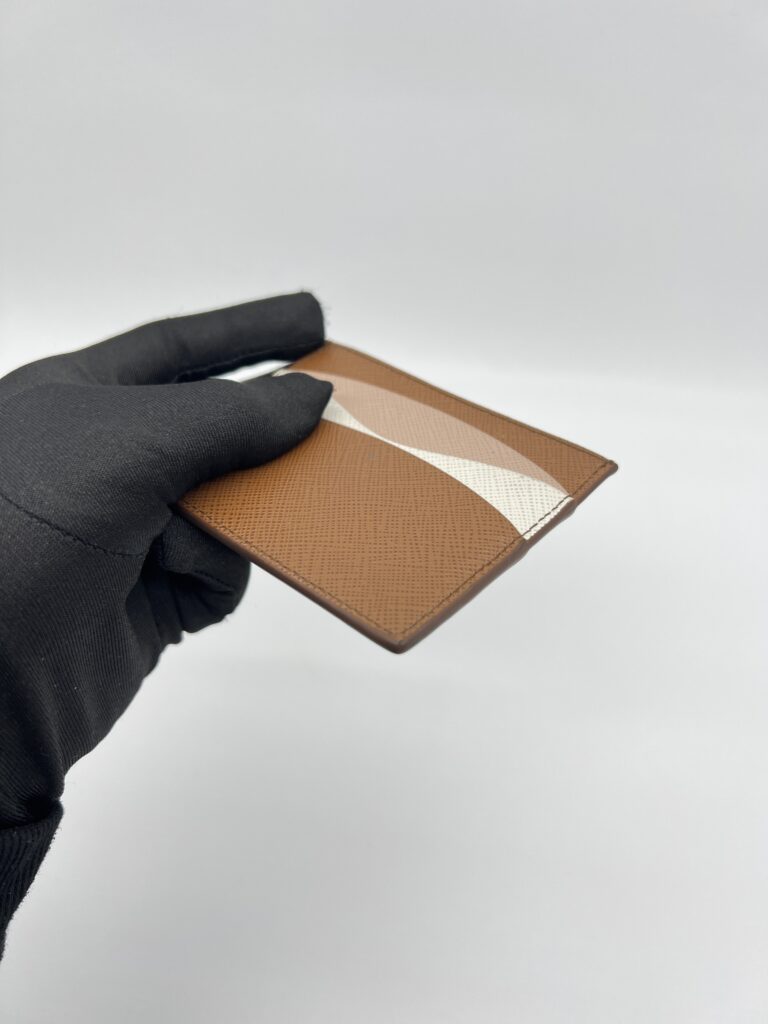 Prada Card Holder Saffiano Brown Multicolor GHW
