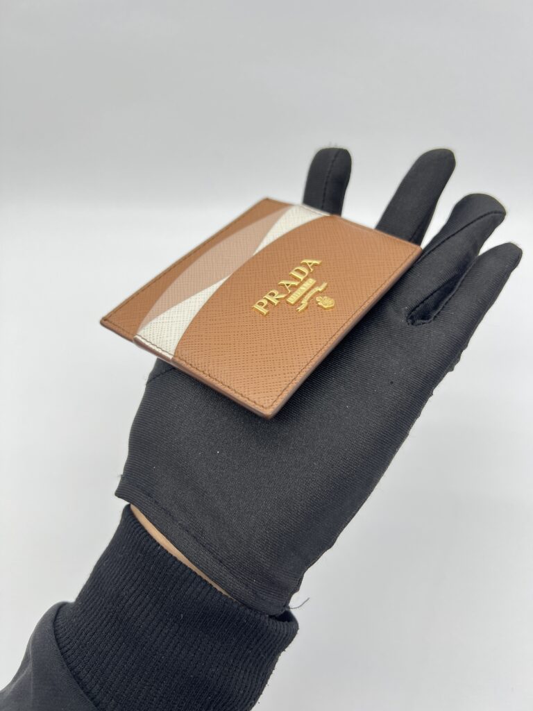 Prada Card Holder Saffiano Brown Multicolor GHW