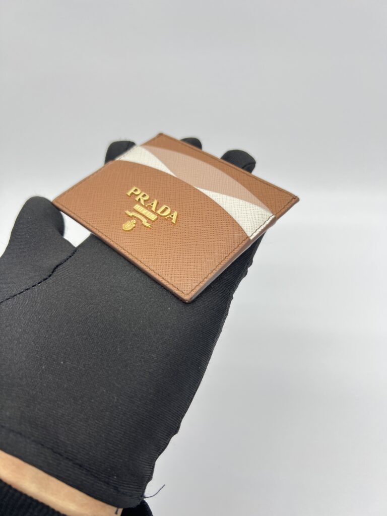 Prada Card Holder Saffiano Brown Multicolor GHW