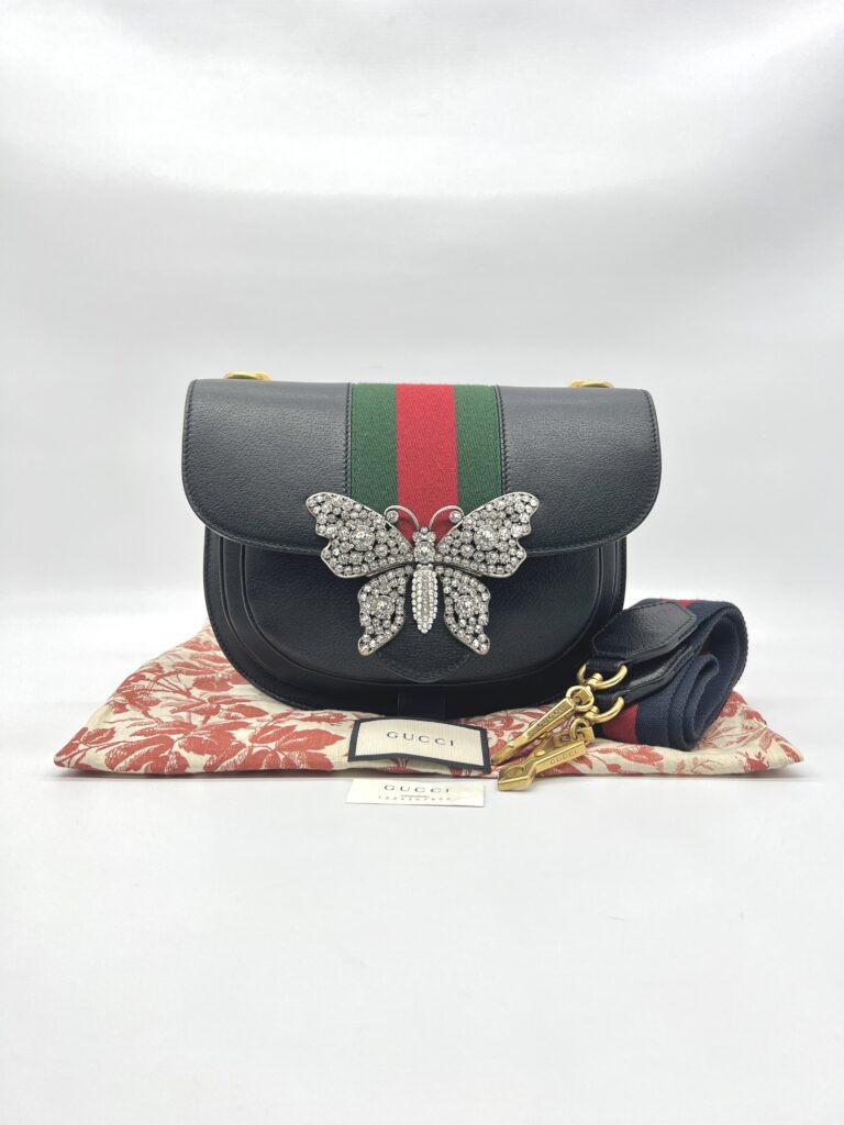 Gucci Crystal Butterfly Leather Black Ophidia GHW