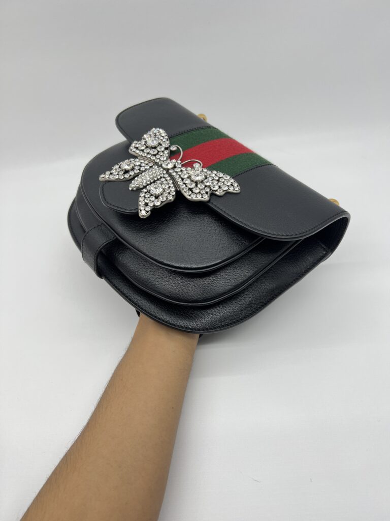 Gucci Crystal Butterfly Leather Black Ophidia GHW
