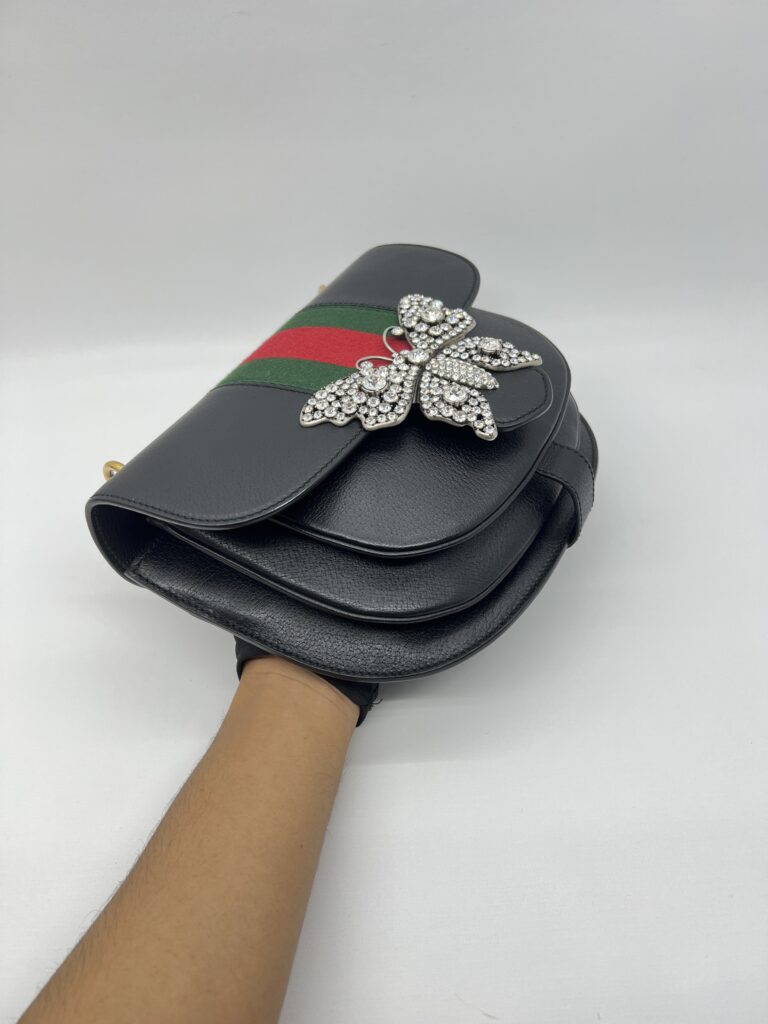 Gucci Crystal Butterfly Leather Black Ophidia GHW