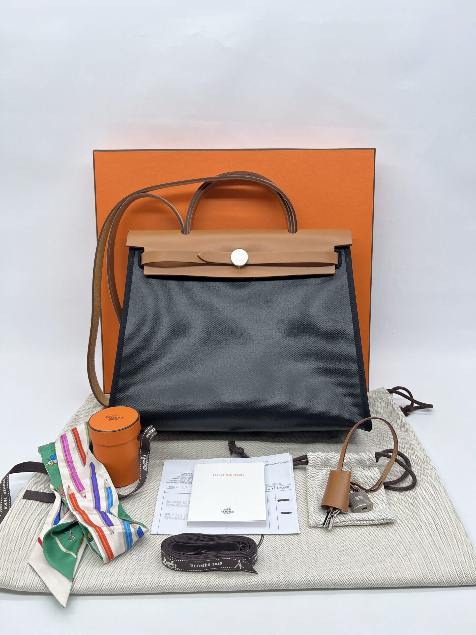 Hermes Herbag 31 Toile Hunter Noir Nature PHW