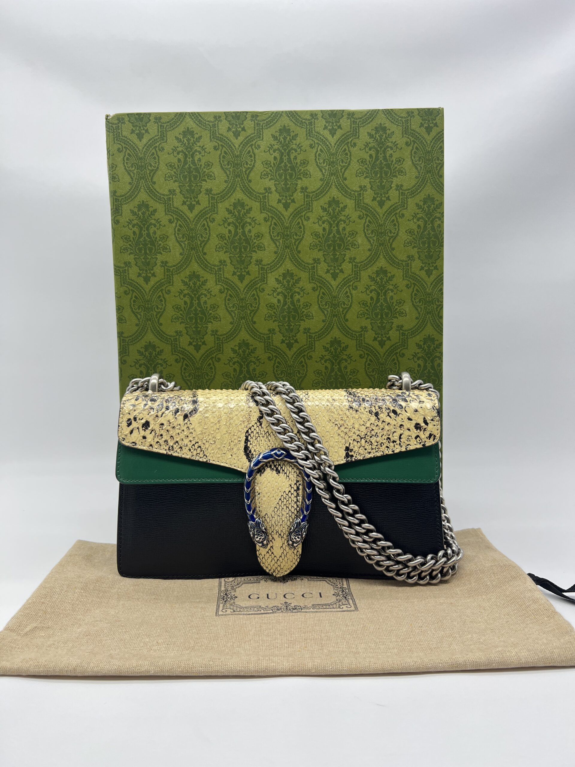 Gucci Dionysus Embossed Snake Skin/Black/Green SHW