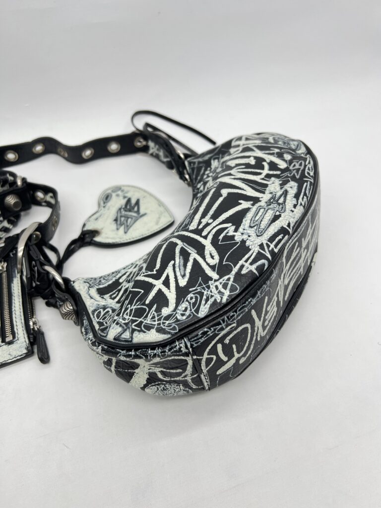 Balenciaga Le Cagole Xs Agneau Black Graffiti White