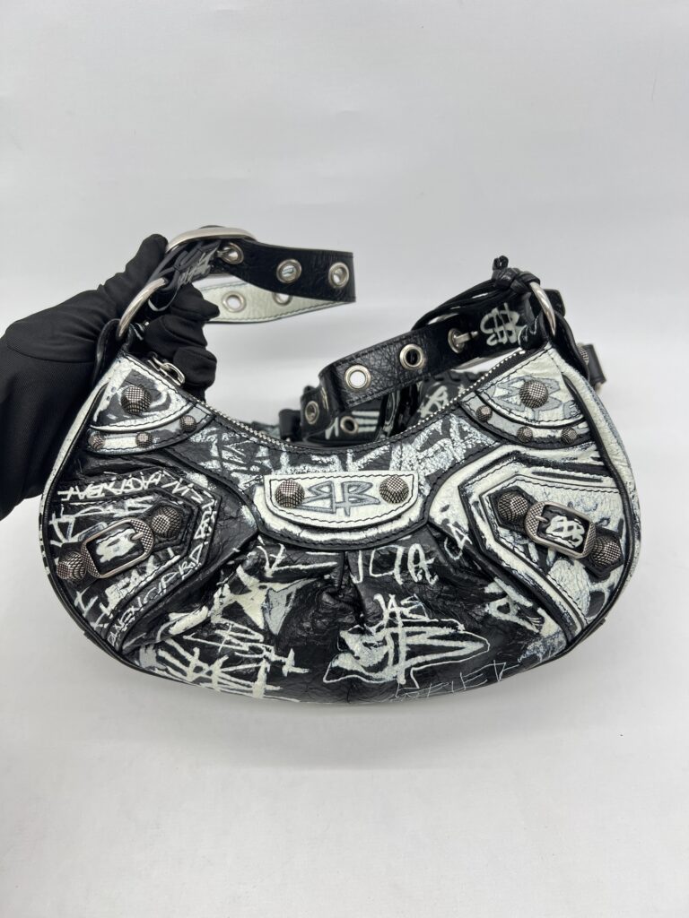 Balenciaga Le Cagole Xs Agneau Black Graffiti White
