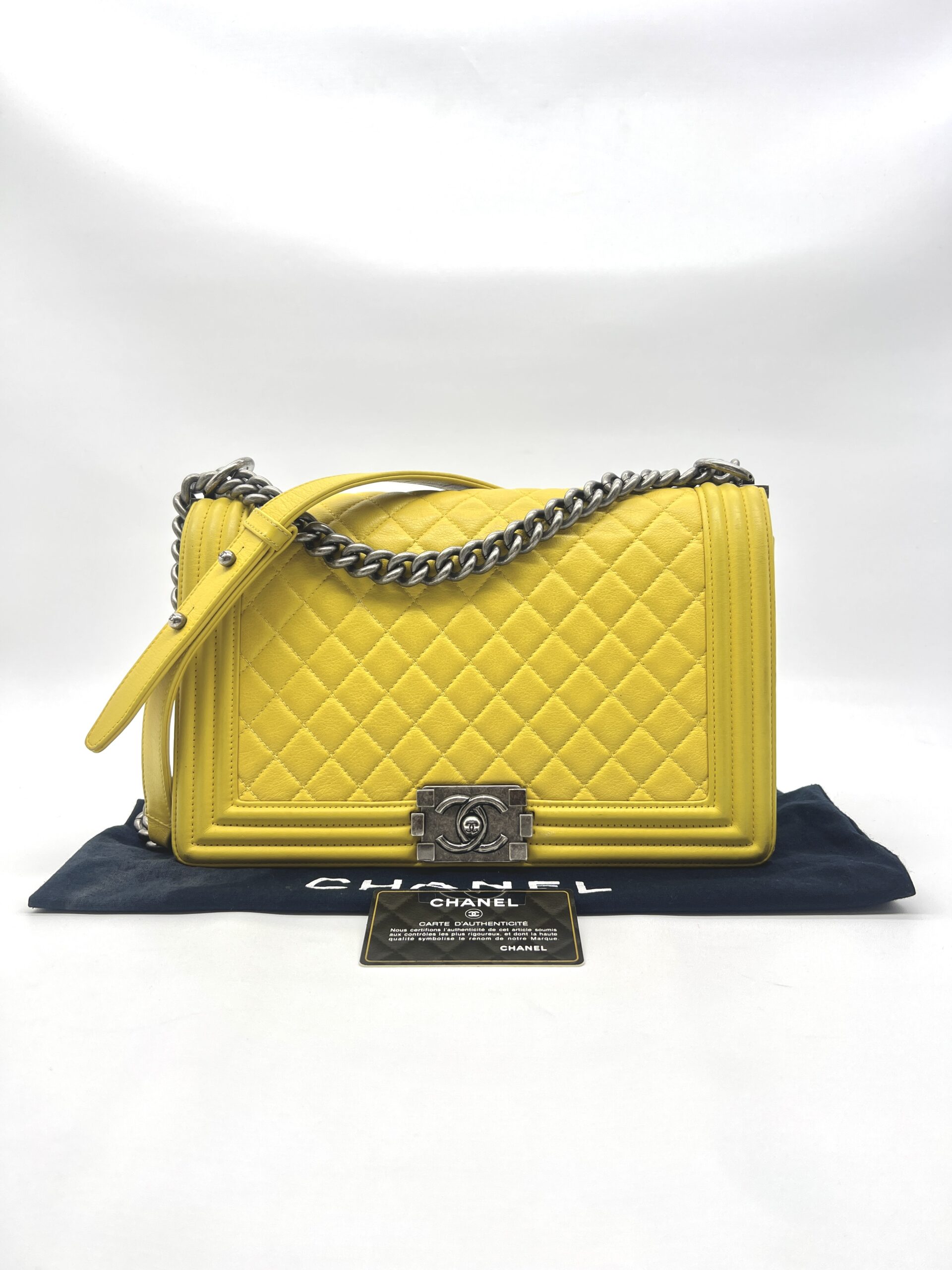 Chanel Boy 28 Lambskin Yellow RHW