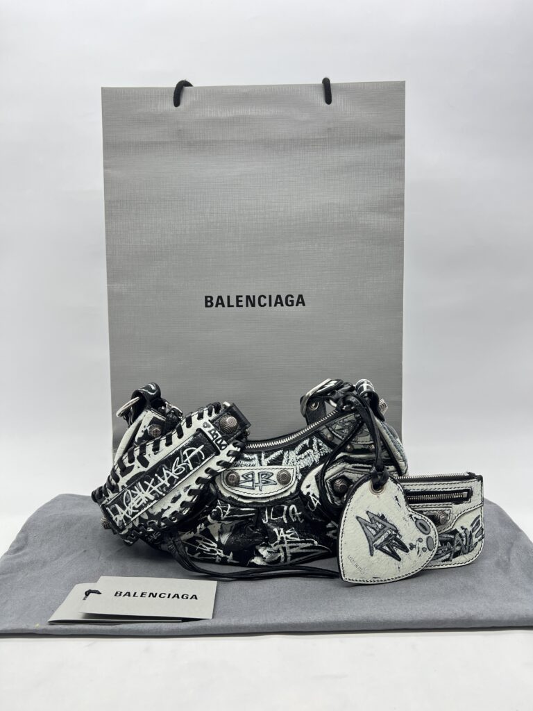 Balenciaga Le Cagole Xs Agneau Black Graffiti White