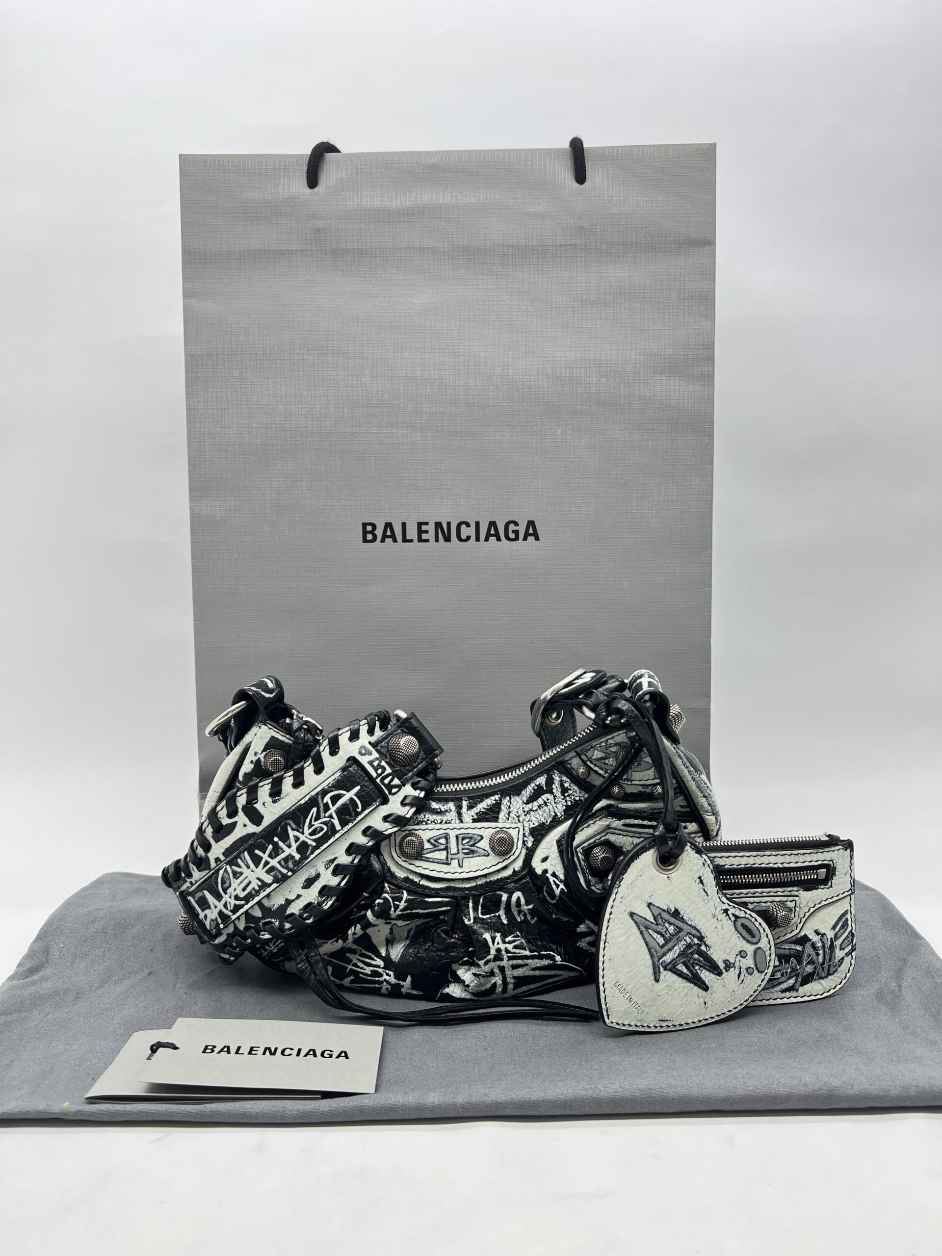 Balenciaga Le Cagole Xs Agneau Black Graffiti White
