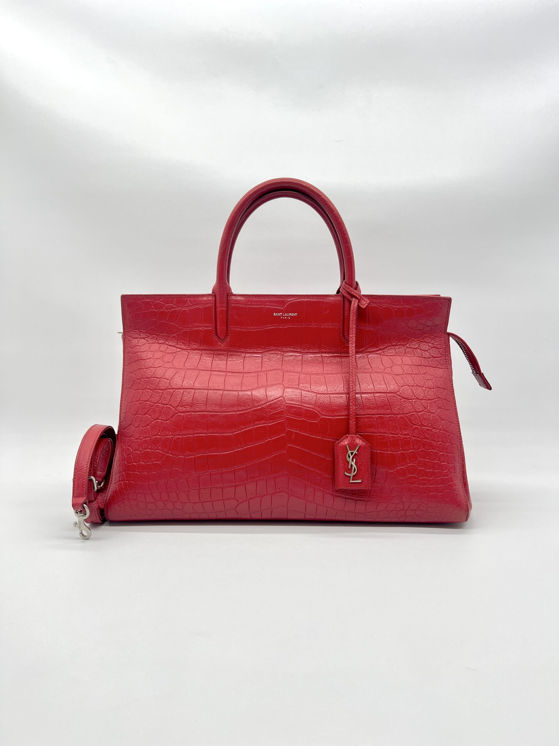 Saint Laurent Cabas Rive Gauche  Embossed Croro Red GHW