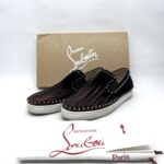 Christian Louboutin Pik Boat Slip On Velvet Black Red Glitter