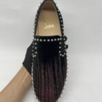 Christian Louboutin Pik Boat Slip On Velvet Black Red Glitter