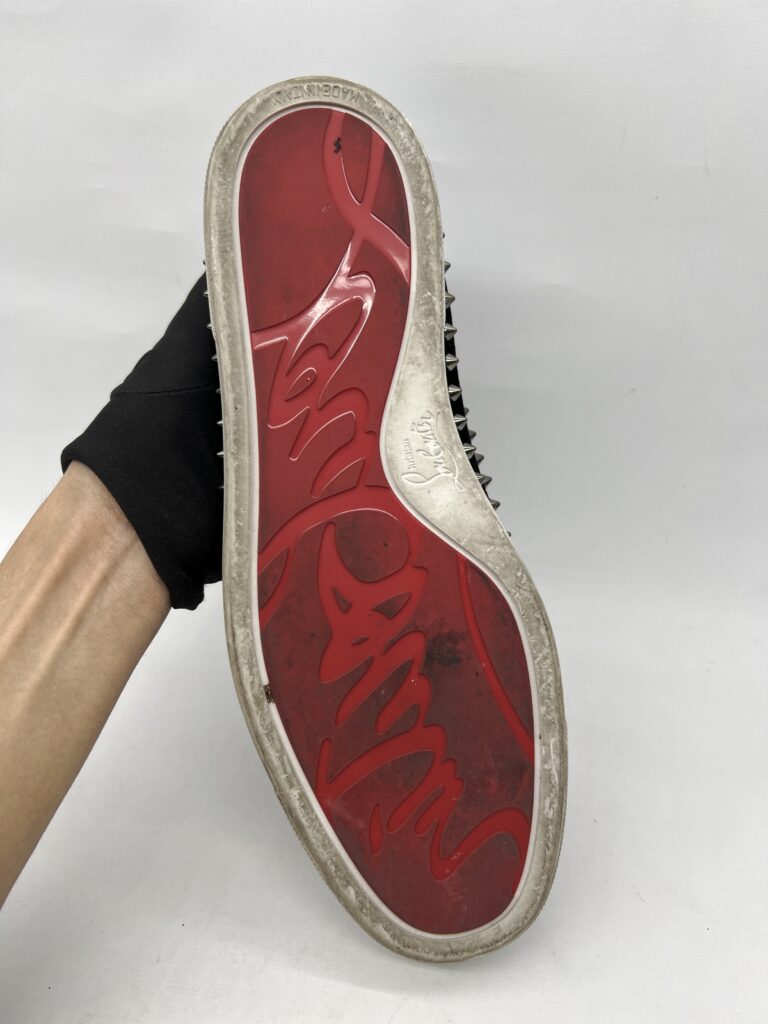 Christian Louboutin Pik Boat Slip On Velvet Black Red Glitter