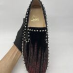 Christian Louboutin Pik Boat Slip On Velvet Black Red Glitter