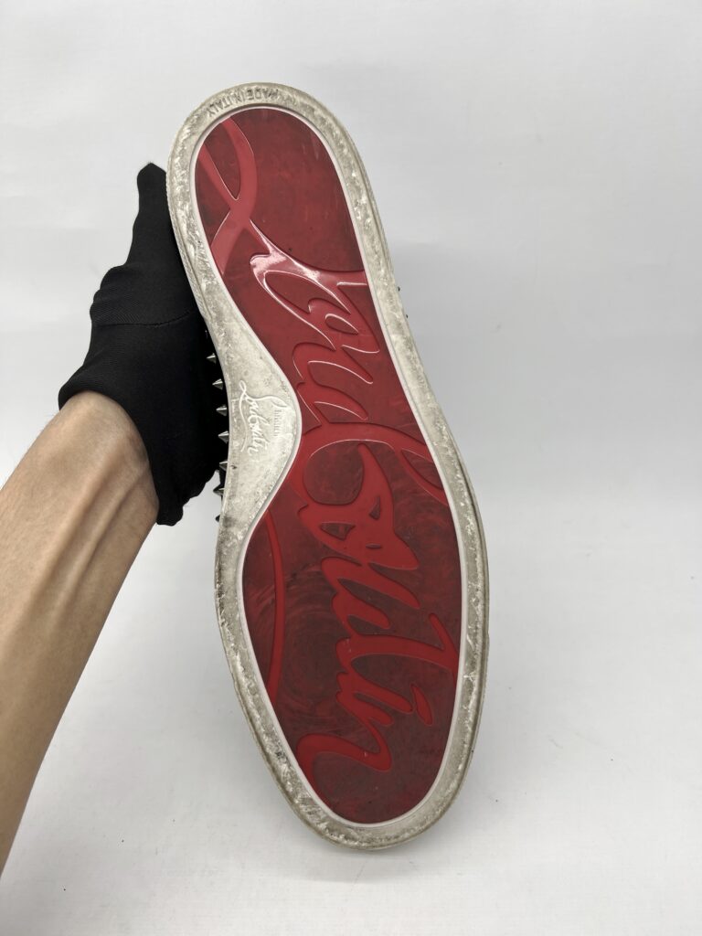 Christian Louboutin Pik Boat Slip On Velvet Black Red Glitter