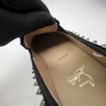 Christian Louboutin Pik Boat Slip On Velvet Black Red Glitter