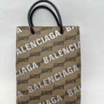 Balenciaga Mini Shopping Tote Brown All Over Logo Silver GHW