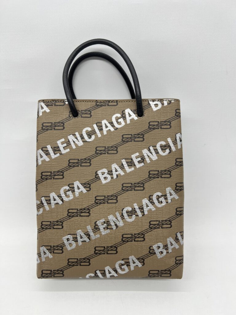 Balenciaga Mini Shopping Tote Brown All Over Logo Silver GHW