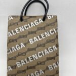 Balenciaga Mini Shopping Tote Brown All Over Logo Silver GHW