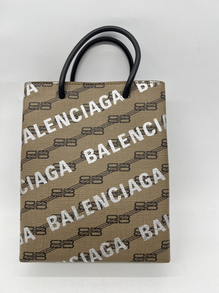 Balenciaga Mini Shopping Tote Brown All Over Logo Silver GHW