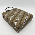 Balenciaga Mini Shopping Tote Brown All Over Logo Silver GHW