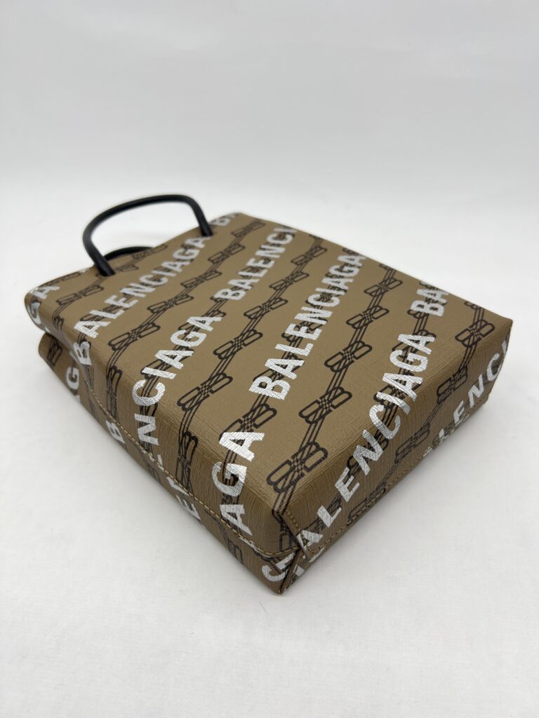 Balenciaga Mini Shopping Tote Brown All Over Logo Silver GHW