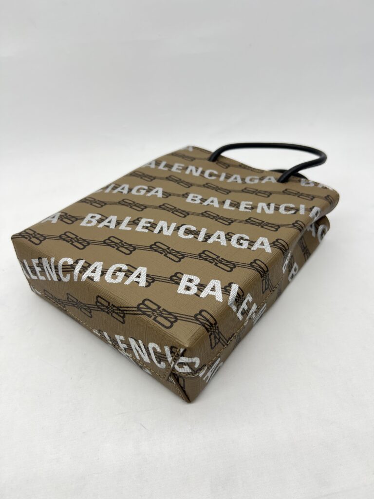 Balenciaga Mini Shopping Tote Brown All Over Logo Silver GHW