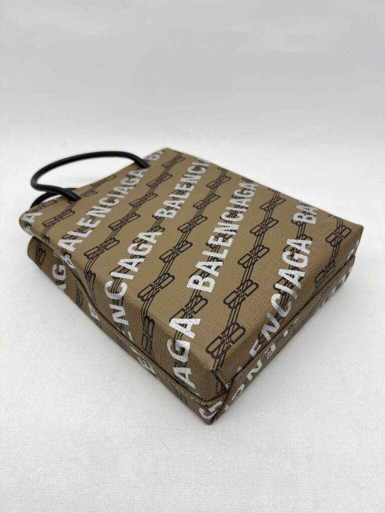 Balenciaga Mini Shopping Tote Brown All Over Logo Silver GHW