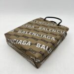 Balenciaga Mini Shopping Tote Brown All Over Logo Silver GHW