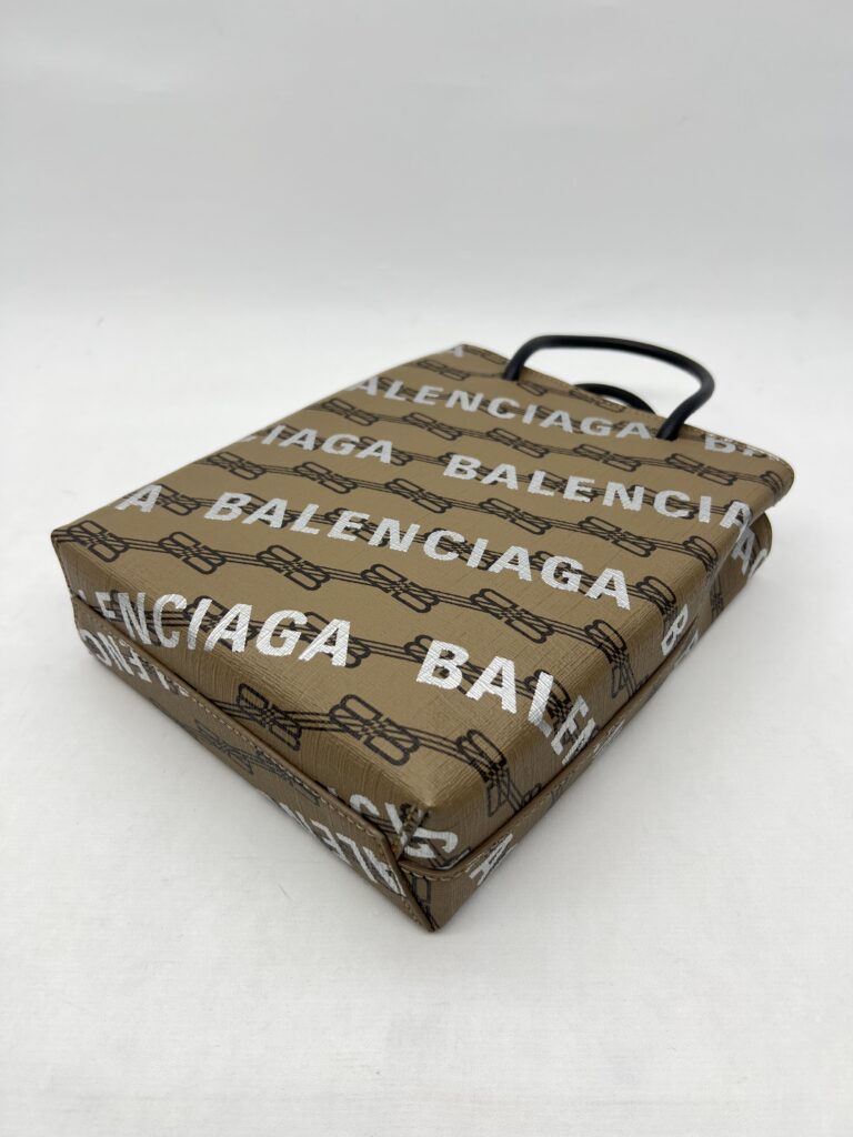 Balenciaga Mini Shopping Tote Brown All Over Logo Silver GHW