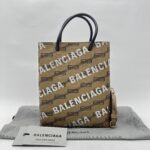 Balenciaga Mini Shopping Tote Brown All Over Logo Silver GHW
