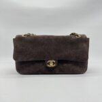Chanel Flap Maxi Suede Dark Brown GHW