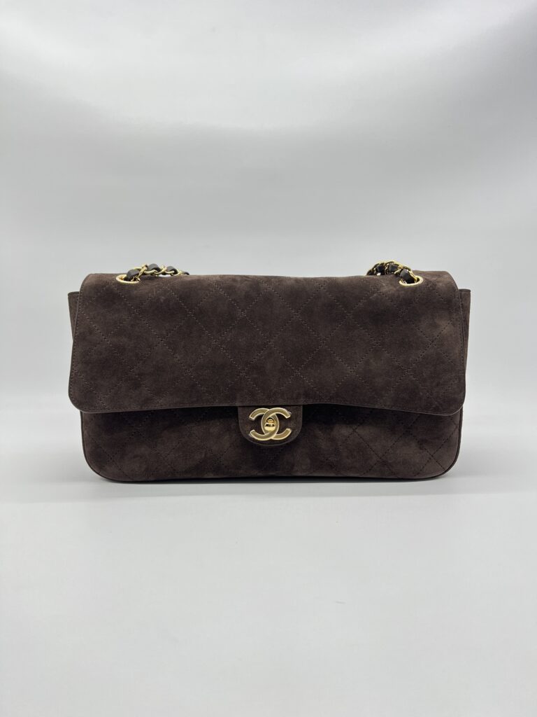 Chanel Flap Maxi Suede Dark Brown GHW