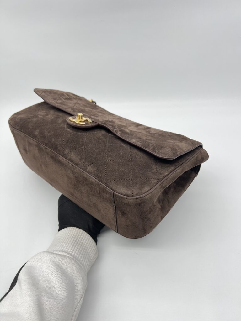Chanel Flap Maxi Suede Dark Brown GHW