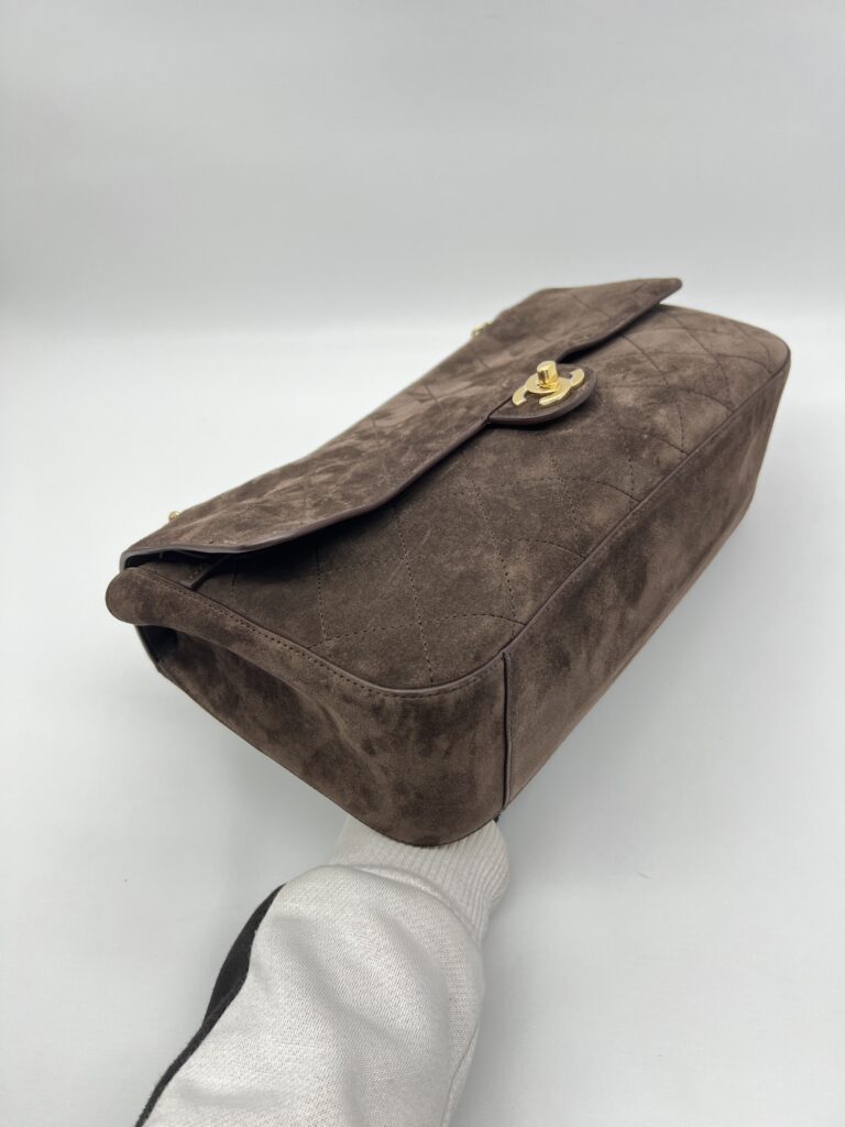 Chanel Flap Maxi Suede Dark Brown GHW