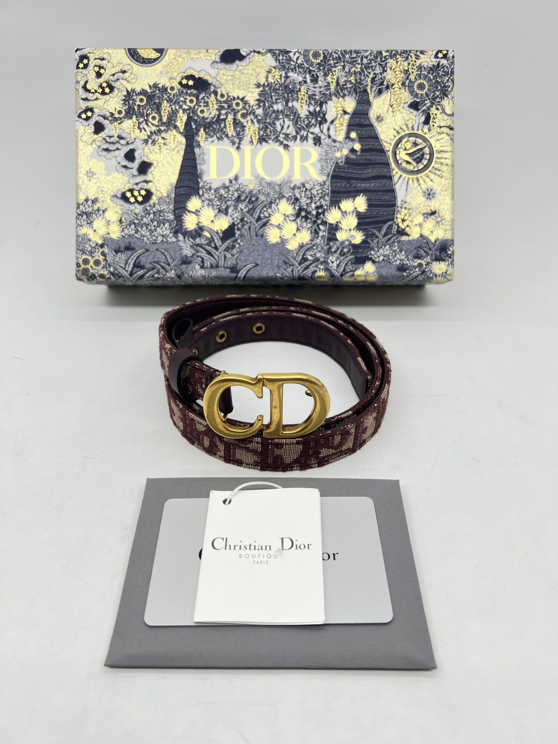 Dior Saddle Belt Oblique Canvas Bordeaux GHW